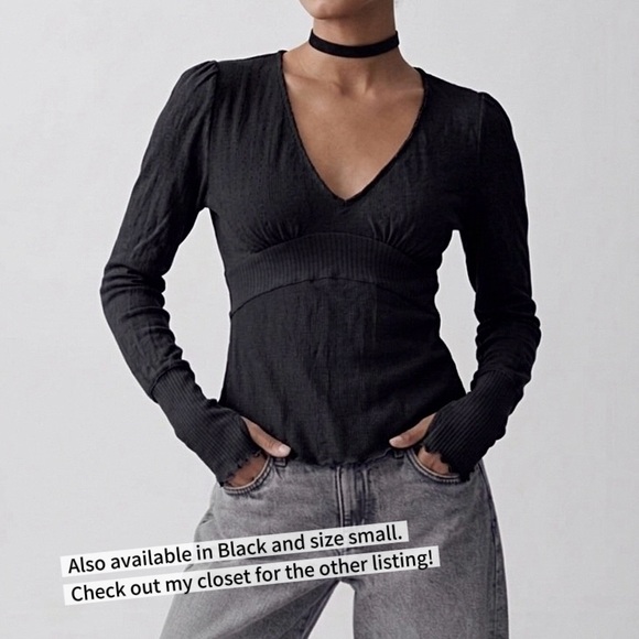 Free People We The Free Blue Cotton Linen Blend V-Neck Empire Waist Top XS - Picture 16 of 16